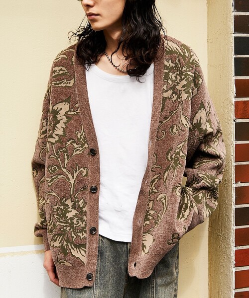 FREAK'S STORE(フリークスストア)の「FREAK’S STORE/フリークスストア 総柄 モール糸 ニットカーディガン/リラックスフィット(カーディガン/ボレロ・メンズ・ブラック/ワインレッド/ベージュ・MEDIUM/LARGE)」の6枚目の写真