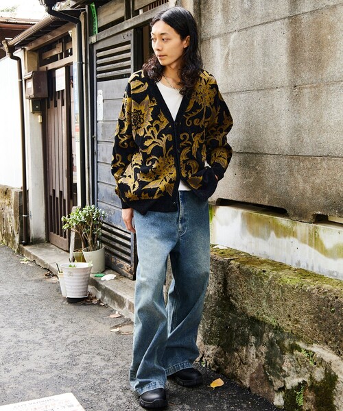 FREAK'S STORE(フリークスストア)の「FREAK’S STORE/フリークスストア 総柄 モール糸 ニットカーディガン/リラックスフィット(カーディガン/ボレロ・メンズ・ブラック/ワインレッド/ベージュ・MEDIUM/LARGE)」の10枚目の写真