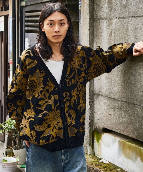 FREAK'S STORE(フリークスストア)の「FREAK’S STORE/フリークスストア 総柄 モール糸 ニットカーディガン/リラックスフィット(カーディガン/ボレロ・メンズ・ブラック/ワインレッド/ベージュ・MEDIUM/LARGE)」の5枚目の写真