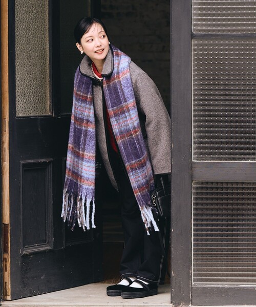 FREAK'S STORE(フリークスストア)の「ブークレチェックマフラー(マフラー・レディース・グリーン/ネイビー・ONE SIZE)」の1枚目の写真