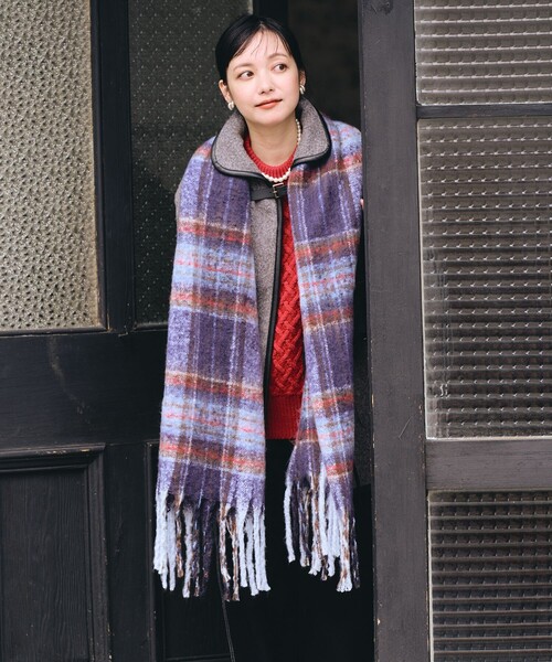 FREAK'S STORE(フリークスストア)の「ブークレチェックマフラー(マフラー・レディース・グリーン/ネイビー・ONE SIZE)」の3枚目の写真