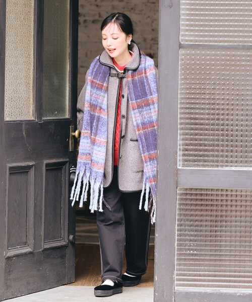 FREAK'S STORE(フリークスストア)の「ブークレチェックマフラー(マフラー・レディース・グリーン/ネイビー・ONE SIZE)」の5枚目の写真