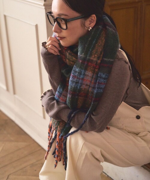 FREAK'S STORE(フリークスストア)の「ブークレチェックマフラー(マフラー・レディース・グリーン/ネイビー・ONE SIZE)」の6枚目の写真