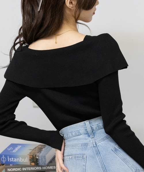 pumpkin port(パンプキンポート)の「リボンオフショル リブ カットソー トップス(Tシャツ/カットソー・レディース・ホワイト/ブラック/ベージュ/レッド・M)」の16枚目の写真