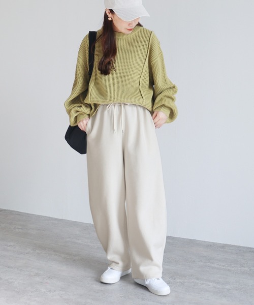 reca（レカ）の「裏起毛カーブパンツ（その他パンツ・レディース・ブラック/キナリ・FREE）」の4枚目の写真