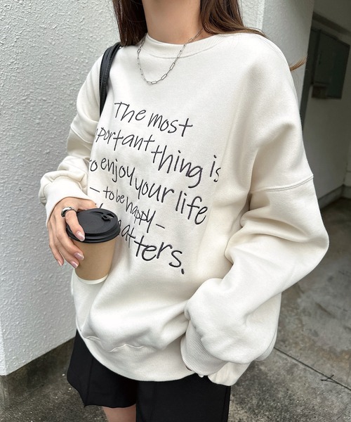 セール】裏起毛ロゴエンブロイダリースウェットトップス（スウェット