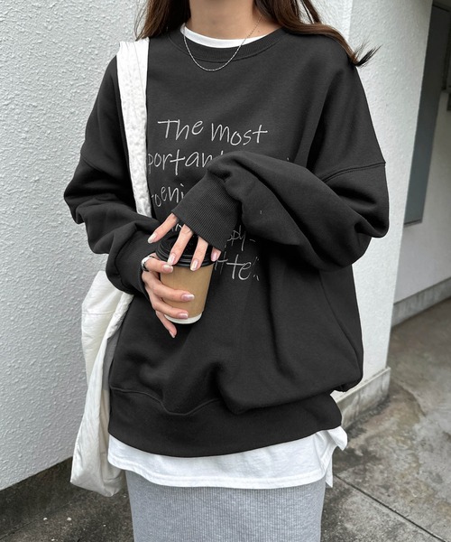 セール】裏起毛ロゴエンブロイダリースウェットトップス（スウェット