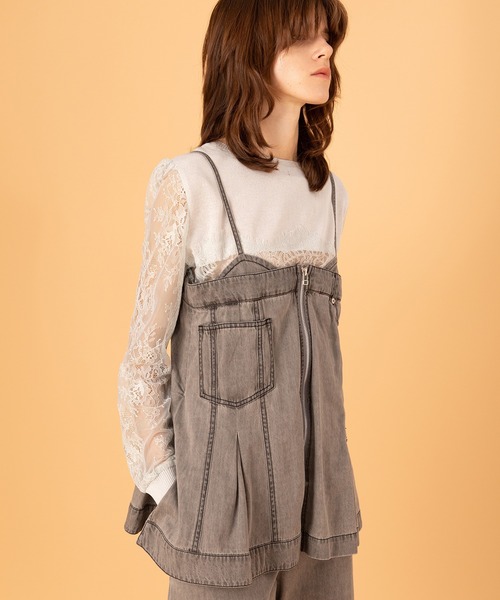 AULA AILA（アウラアイラ）の「2WAYレースシアーニットカーディガン（カーディガン/ボレロ・レディース・ブラック/イエロー×グリーン/シルバー/レッド・0）」の4枚目の写真