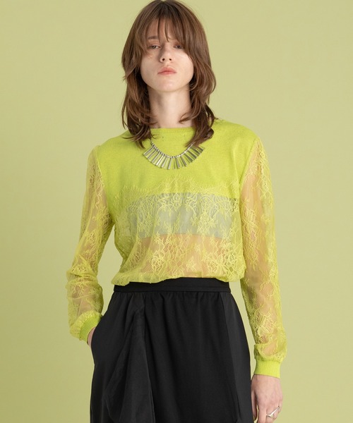 AULA AILA（アウラアイラ）の「2WAYレースシアーニットカーディガン（カーディガン/ボレロ・レディース・ブラック/イエロー×グリーン/シルバー/レッド・0）」の3枚目の写真