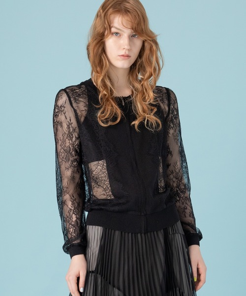 AULA AILA（アウラアイラ）の「2WAYレースシアーニットカーディガン（カーディガン/ボレロ・レディース・ブラック/イエロー×グリーン/シルバー/レッド・0）」の2枚目の写真