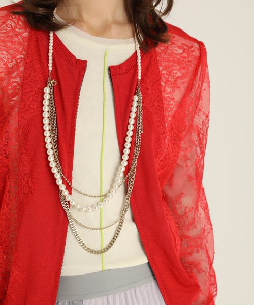 AULA AILA（アウラアイラ）の「2WAYレースシアーニットカーディガン（カーディガン/ボレロ・レディース・ブラック/イエロー×グリーン/シルバー/レッド・0）」の9枚目の写真