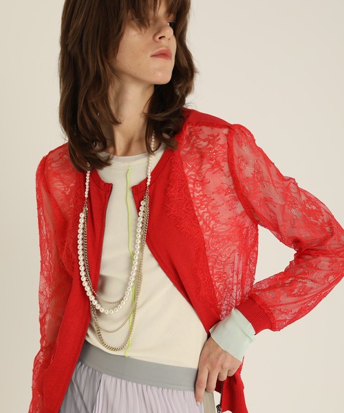 AULA AILA（アウラアイラ）の「2WAYレースシアーニットカーディガン（カーディガン/ボレロ・レディース・ブラック/イエロー×グリーン/シルバー/レッド・0）」の10枚目の写真