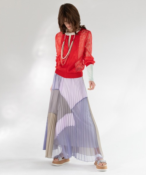 AULA AILA（アウラアイラ）の「2WAYレースシアーニットカーディガン（カーディガン/ボレロ・レディース・ブラック/イエロー×グリーン/シルバー/レッド・0）」の8枚目の写真