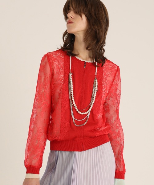 AULA AILA（アウラアイラ）の「2WAYレースシアーニットカーディガン（カーディガン/ボレロ・レディース・ブラック/イエロー×グリーン/シルバー/レッド・0）」の14枚目の写真