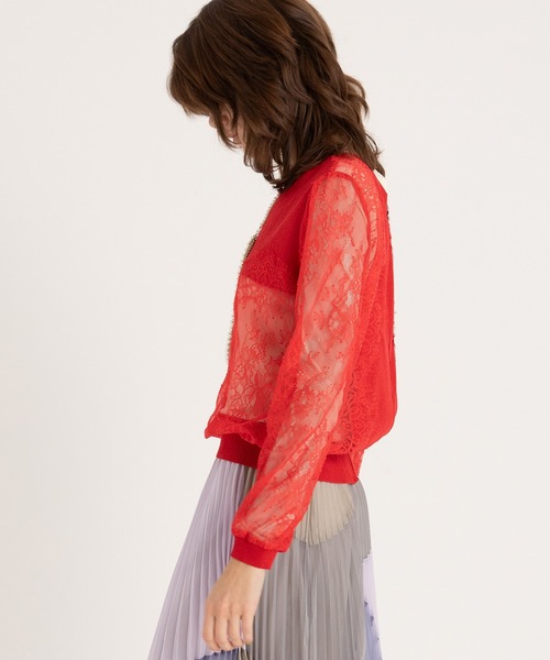 AULA AILA（アウラアイラ）の「2WAYレースシアーニットカーディガン（カーディガン/ボレロ・レディース・ブラック/イエロー×グリーン/シルバー/レッド・0）」の12枚目の写真