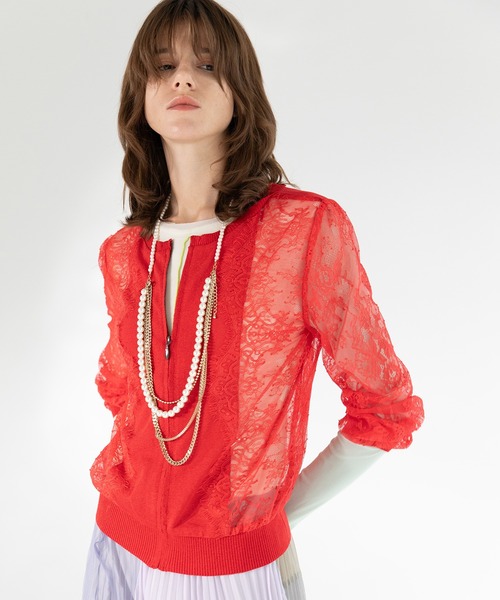 AULA AILA（アウラアイラ）の「2WAYレースシアーニットカーディガン（カーディガン/ボレロ・レディース・ブラック/イエロー×グリーン/シルバー/レッド・0）」の7枚目の写真