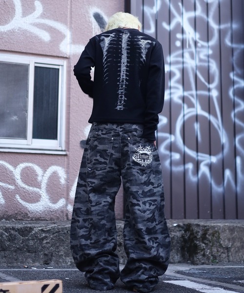 ATMARK(アットマーク)の「《2サイズ展開 / UNISEX 》ATMARKトライバルクラウンロゴバレルレッグデニムパンツ セットアップ可能 カーブパンツ バギー リジッド 迷彩 カモフラ(デニムパンツ・レディース・インディゴブルー/ブラック/ブルー系その他/ブラック系その他/カモフラージュ・L/M)」の20枚目の写真