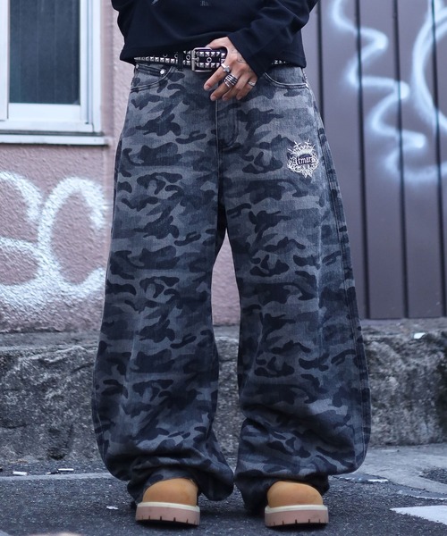 ATMARK(アットマーク)の「《2サイズ展開 / UNISEX 》ATMARKトライバルクラウンロゴバレルレッグデニムパンツ セットアップ可能 カーブパンツ バギー リジッド 迷彩 カモフラ(デニムパンツ・レディース・インディゴブルー/ブラック/ブルー系その他/ブラック系その他/カモフラージュ・L/M)」の21枚目の写真