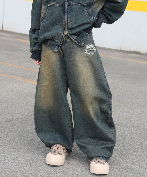 2サイズ展開 / UNISEX 》ATMARKトライバルクラウンロゴバギーデニム