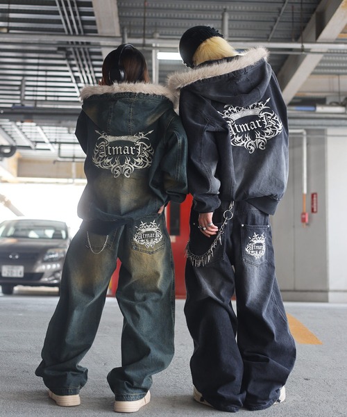 2サイズ展開 / UNISEX 》ATMARKトライバルクラウンロゴバギーデニム