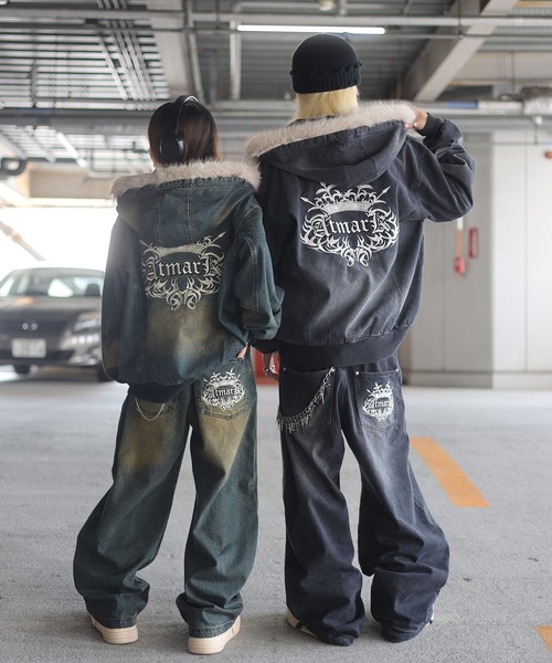 2サイズ展開 / UNISEX 》ATMARKトライバルクラウンロゴバギーデニム