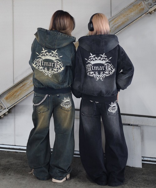 2サイズ展開 / UNISEX 》ATMARKトライバルクラウンロゴバギーデニム