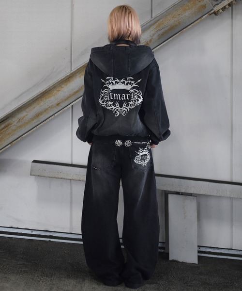 UNISEX ATMARKトライバルクラウン ロゴバギーデニム セットアップ可能 2サイズ展開 / UNISEX 》ATMARKトライバルクラウンロゴバギーデニム