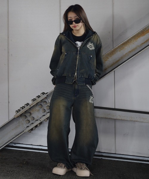 2サイズ展開 / UNISEX 》ATMARKトライバルクラウンロゴバギーデニム