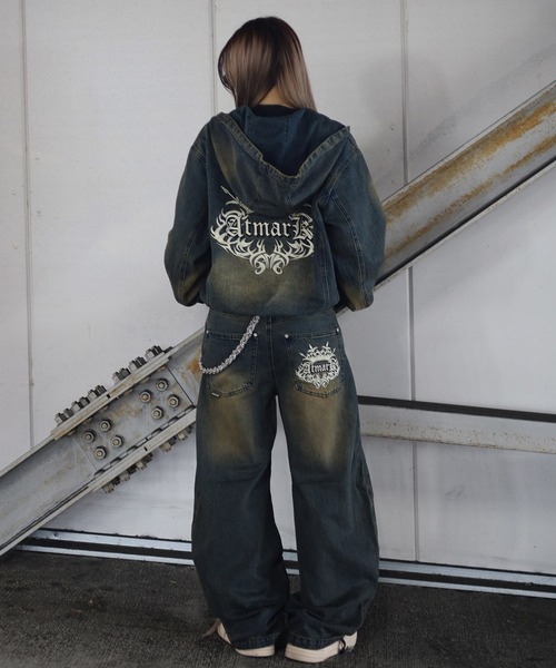 2サイズ展開 / UNISEX 》ATMARKトライバルクラウンロゴバギーデニム