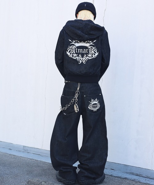 2サイズ展開 / UNISEX 》ATMARKトライバルクラウンロゴバギーデニム