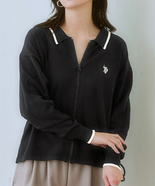 【U.S. POLO ASSN.】衿付ライン入カーディガン（カーディガン/ボレロ）｜U.S. POLO ASSN.（ユーエスポロアッスン）