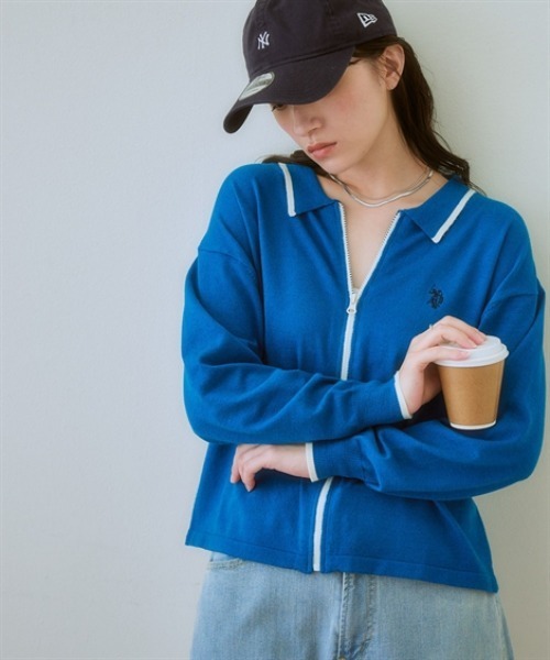 【U.S. POLO ASSN.】衿付ライン入カーディガン（カーディガン/ボレロ）｜U.S. POLO ASSN.（ユーエスポロアッスン）