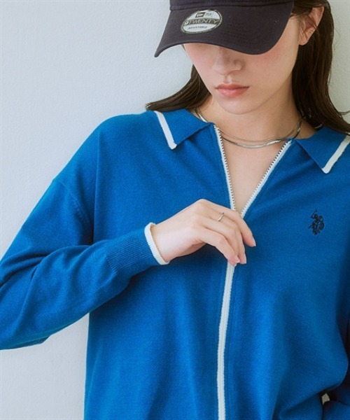 【U.S. POLO ASSN.】衿付ライン入カーディガン（カーディガン/ボレロ）｜U.S. POLO ASSN.（ユーエスポロアッスン）