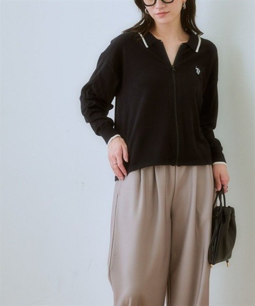 【U.S. POLO ASSN.】衿付ライン入カーディガン（カーディガン/ボレロ）｜U.S. POLO ASSN.（ユーエスポロアッスン）