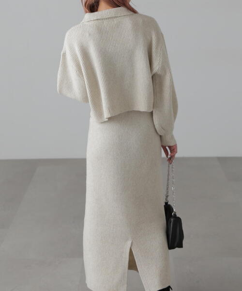 FREE'S MART（フリーズマート）の「ハーフジップニット×ナロースカートセットアップ（ワンピース・レディース・グレー/カーキ/ホワイト・SMALL/MEDIUM）」の13枚目の写真