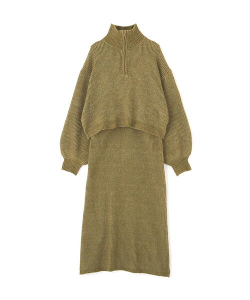 FREE'S MART（フリーズマート）の「ハーフジップニット×ナロースカートセットアップ（ワンピース・レディース・グレー/カーキ/ホワイト・SMALL/MEDIUM）」の16枚目の写真