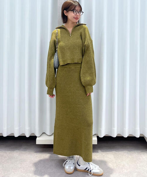 FREE'S MART（フリーズマート）の「ハーフジップニット×ナロースカートセットアップ（ワンピース・レディース・グレー/カーキ/ホワイト・SMALL/MEDIUM）」の17枚目の写真