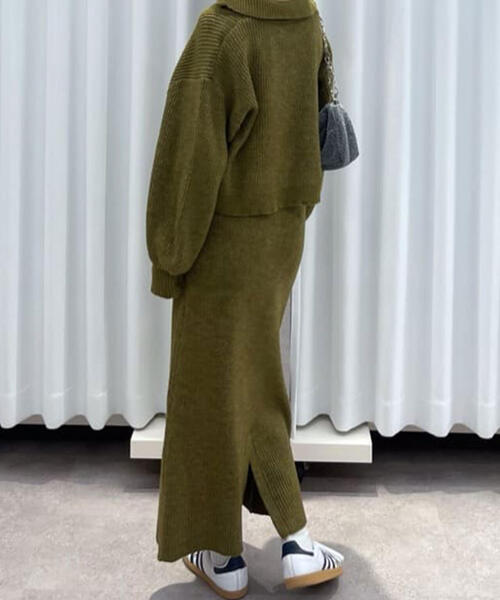 FREE'S MART（フリーズマート）の「ハーフジップニット×ナロースカートセットアップ（ワンピース・レディース・グレー/カーキ/ホワイト・SMALL/MEDIUM）」の19枚目の写真