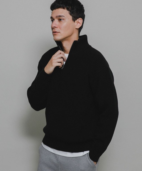 URBAN RESEARCH Sonny Label（アーバンリサーチサニーレーベル）の「『WEB/一部店舗限定サイズ』マルチサイズハーフジップニットプルオーバー（ニット/セーター・メンズ・ブラック/グレー/オフホワイト・SMALL/MEDIUM/LARGE/X-LARGE）」の7枚目の写真