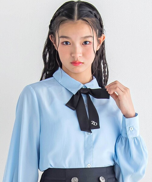 ZIDDY（ジディ）の「リボンタイ付きブラウス(130~160cm)（シャツ/ブラウス・キッズ・ブルー/ホワイト・150cm/FREE/140cm/130cm）」の11枚目の写真