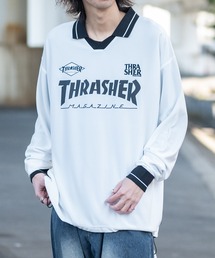 【at】〔THRASHER/スラッシャー〕シャドウストライプ フロントロゴ ユニフォームデザイン ゲームシャツ