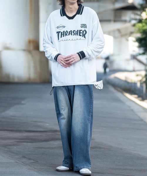 THRASHER(スラッシャー)の「【at】〔THRASHER/スラッシャー〕シャドウストライプ フロントロゴ ユニフォームデザイン ゲームシャツ(Tシャツ/カットソー・メンズ・ホワイト/ブラック・LARGE/MEDIUM)」の8枚目の写真
