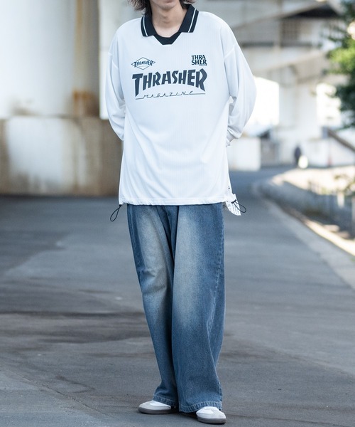 THRASHER(スラッシャー)の「【at】〔THRASHER/スラッシャー〕シャドウストライプ フロントロゴ ユニフォームデザイン ゲームシャツ(Tシャツ/カットソー・メンズ・ホワイト/ブラック・LARGE/MEDIUM)」の9枚目の写真