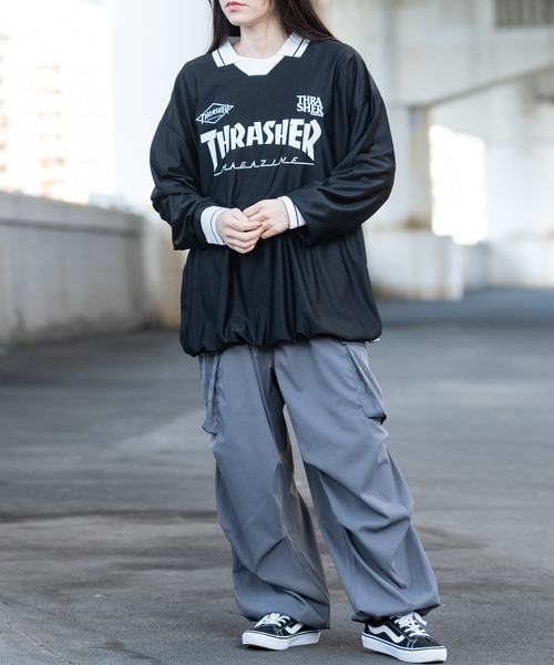 THRASHER(スラッシャー)の「【at】〔THRASHER/スラッシャー〕シャドウストライプ フロントロゴ ユニフォームデザイン ゲームシャツ(Tシャツ/カットソー・メンズ・ホワイト/ブラック・LARGE/MEDIUM)」の14枚目の写真