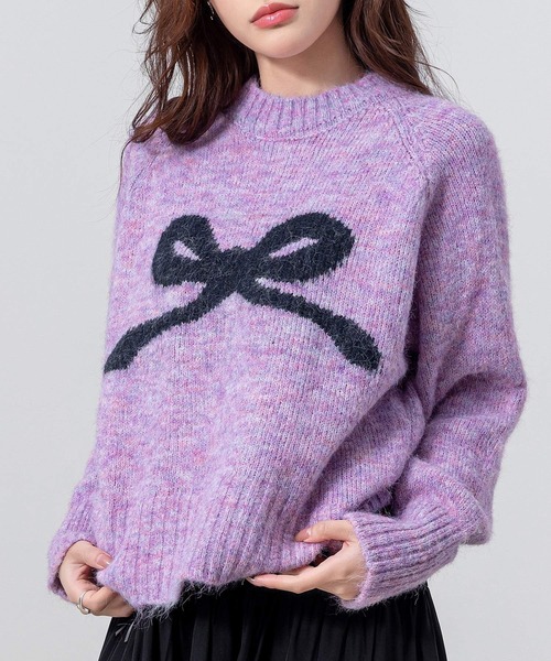DAY CLOSET(デイ クローゼット)の「【ふわふわニット】長袖 バレエコア リボンモチーフ ジャガード ニット セーター レディース(ニット/セーター・レディース・グレー/オフホワイト/ライラック/ブラック・FREE)」の4枚目の写真