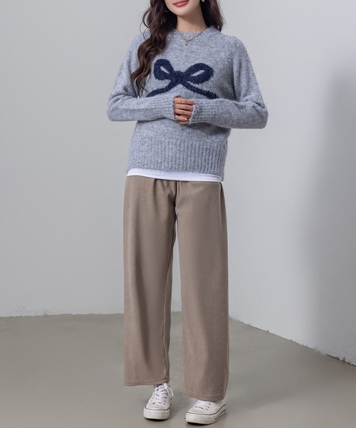 DAY CLOSET(デイ クローゼット)の「【ふわふわニット】長袖 バレエコア リボンモチーフ ジャガード ニット セーター レディース(ニット/セーター・レディース・グレー/オフホワイト/ライラック/ブラック・FREE)」の19枚目の写真