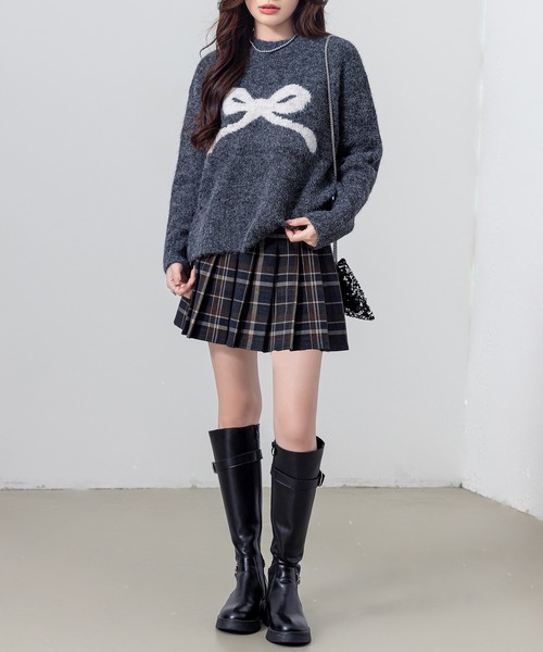 DAY CLOSET(デイ クローゼット)の「【ふわふわニット】長袖 バレエコア リボンモチーフ ジャガード ニット セーター レディース(ニット/セーター・レディース・グレー/オフホワイト/ライラック/ブラック・FREE)」の10枚目の写真