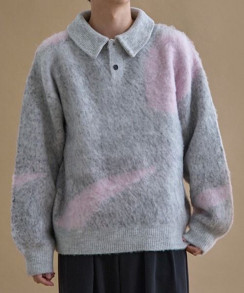 epnok(エプノック)の「アブストラクトルーズニットポロ(ニット/セーター・メンズ・ネイビー/ダークブラック/ライトグレー/ダークブラウン/グレー系1/レッド/ベージュ/ピンク系1/アッシュブラウン/ライトブルー・SMALL/MEDIUM/LARGE)」の4枚目の写真