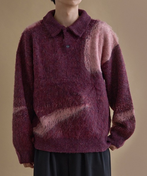 epnok(エプノック)の「アブストラクトルーズニットポロ(ニット/セーター・メンズ・ネイビー/ダークブラック/ライトグレー/ダークブラウン/グレー系1/レッド/ベージュ/ピンク系1/アッシュブラウン/ライトブルー・SMALL/MEDIUM/LARGE)」の9枚目の写真