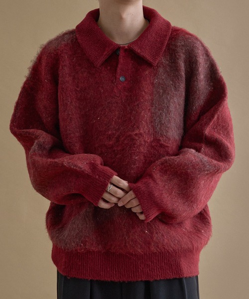 epnok(エプノック)の「アブストラクトルーズニットポロ(ニット/セーター・メンズ・ネイビー/ダークブラック/ライトグレー/ダークブラウン/グレー系1/レッド/ベージュ/ピンク系1/アッシュブラウン/ライトブルー・SMALL/MEDIUM/LARGE)」の10枚目の写真